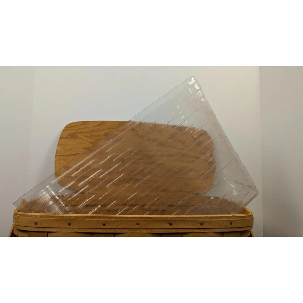 Longaberger 1992 Handwoven Market Basket Wood Swing Handle Plastic Liner Dresden